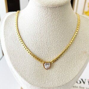18K Gold Plated snake chain Zircon Heart Necklace Stainless Steel Womens jewelry